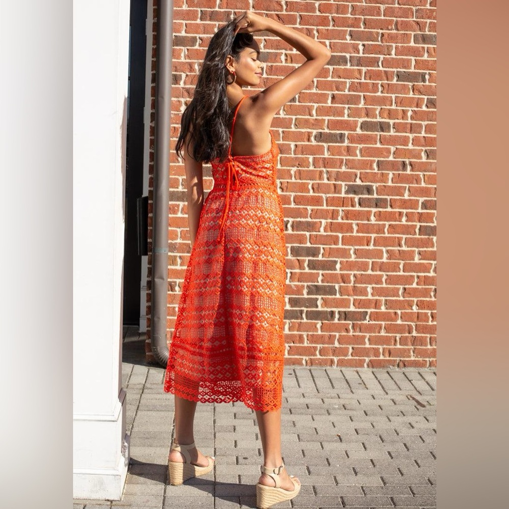 Adelyn Rae Alana Crochet Lace Midi Dress - size small -NWT-mandarin red/stunning - Picture 13 of 16